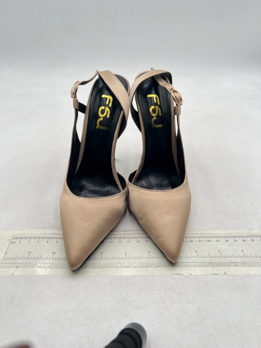 FSJ Light-khaki Satin Pointed Toe D'Orsay High Heel Slingback Pumps - Picture 3 of 8